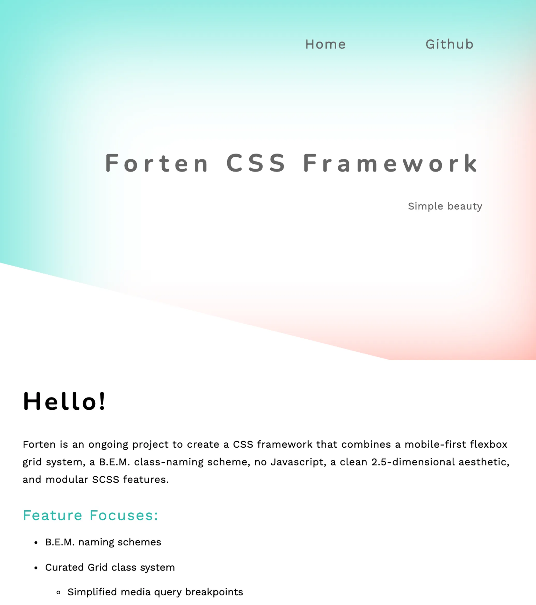 Screenshot of Kyle's Forten CSS framework demonstration