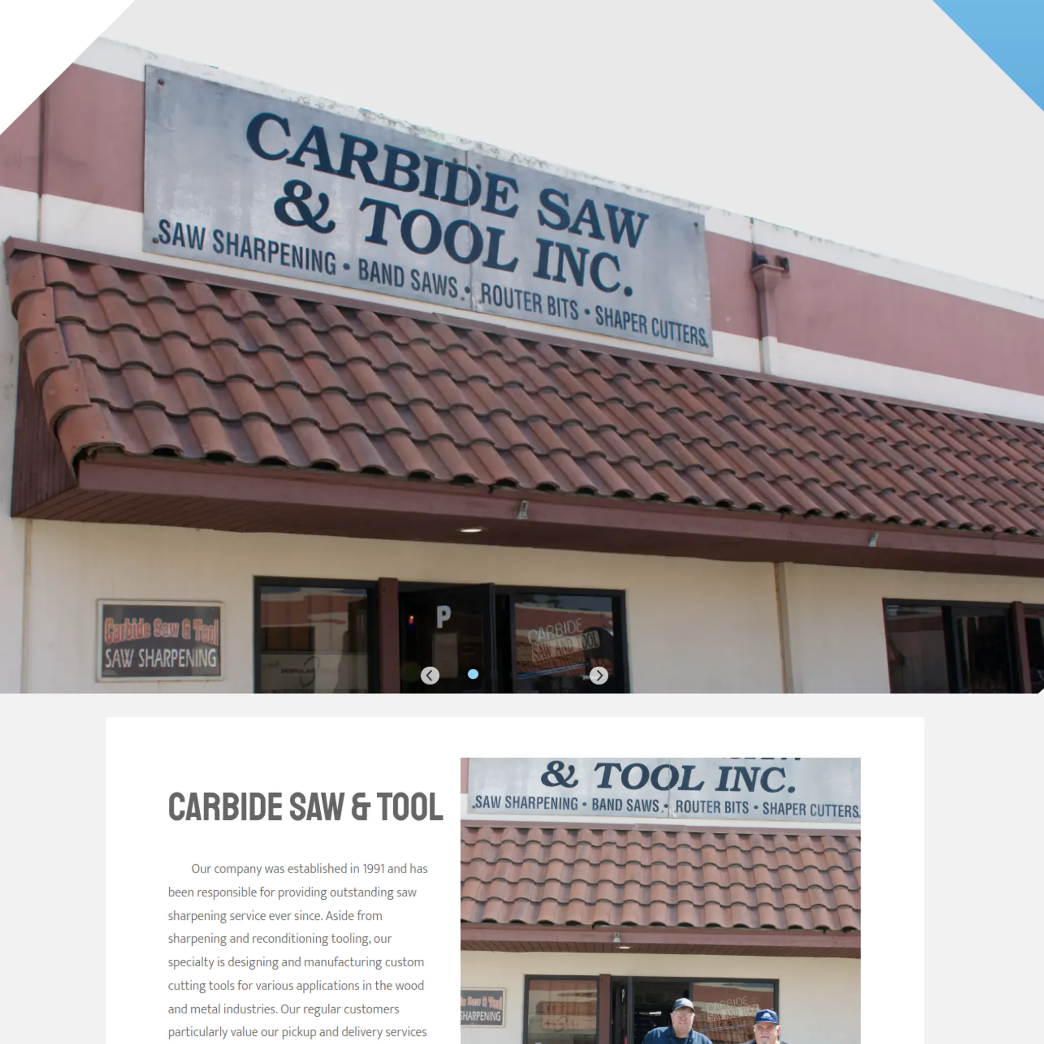 Screenshot of Carbide Saw & Tool's website